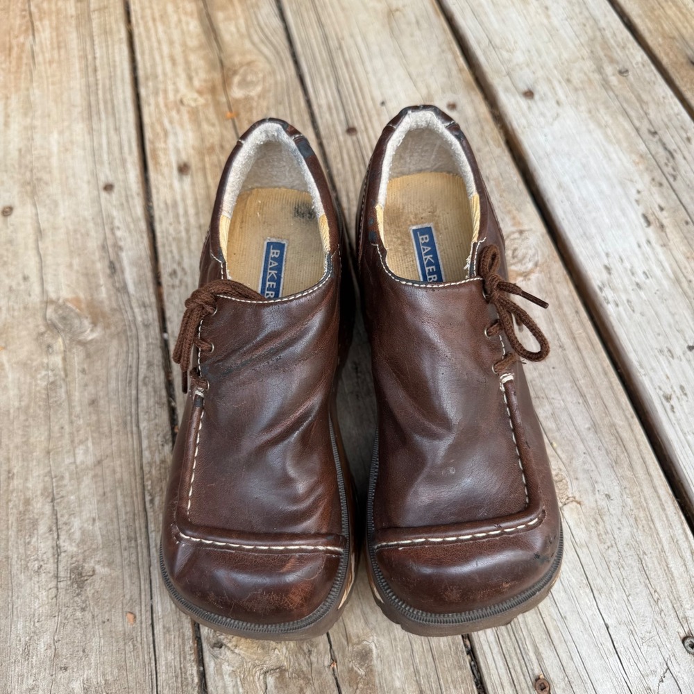 Vtg Bakers Platform Oxford Shoes Womens 7.5/8 Brown Chunky Wood Wedge Y2K 90s - Picture 10 of 10